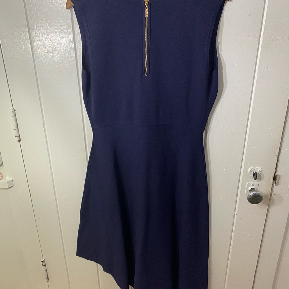 ELIZA J KNIT FIT & FLARE DRESS, SIZE L Navy Dark Blue Gold Zipper - Picture 2 of 15